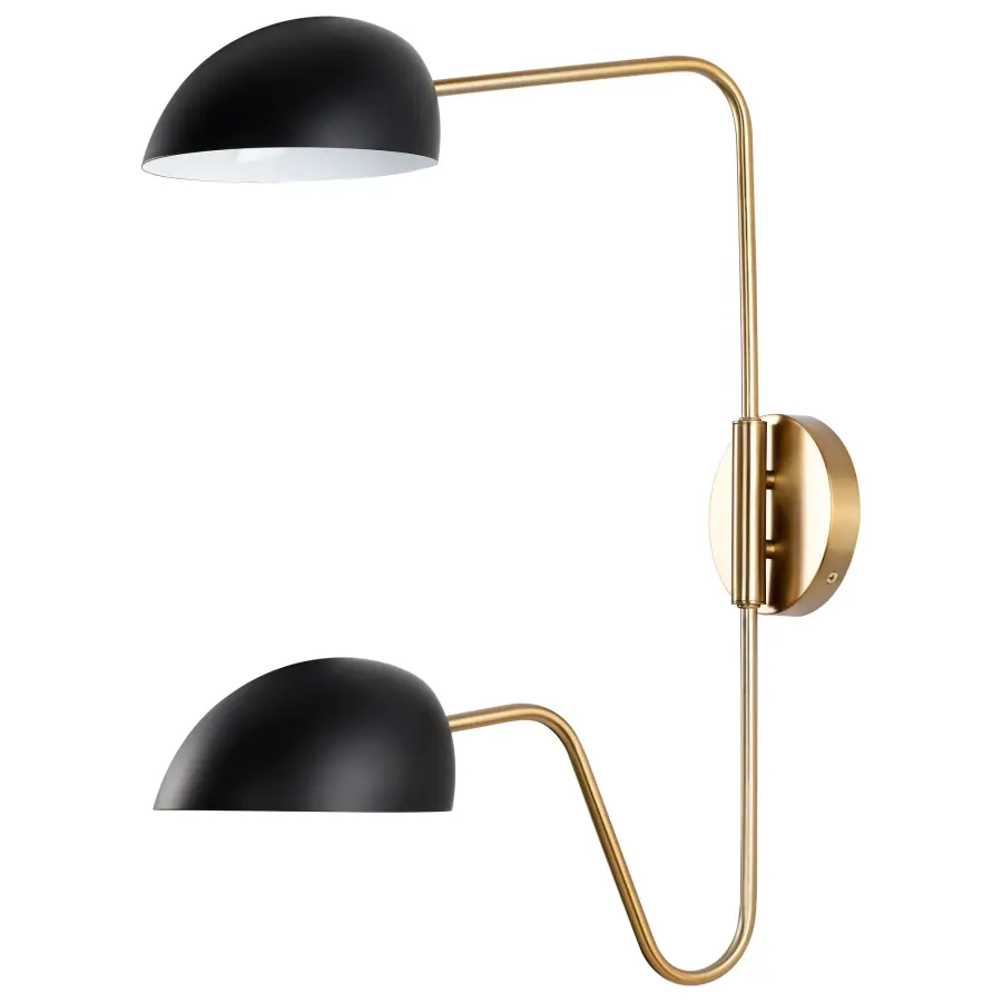 Trilby 2-Light Adjustable Wall Sconce in Matte Black with Burnished Brass - Image 1