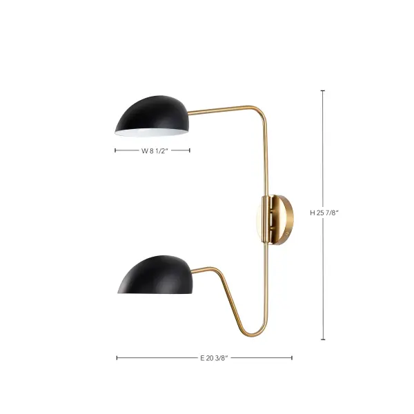 Trilby 2-Light Adjustable Wall Sconce in Matte Black with Burnished Brass - Image 14