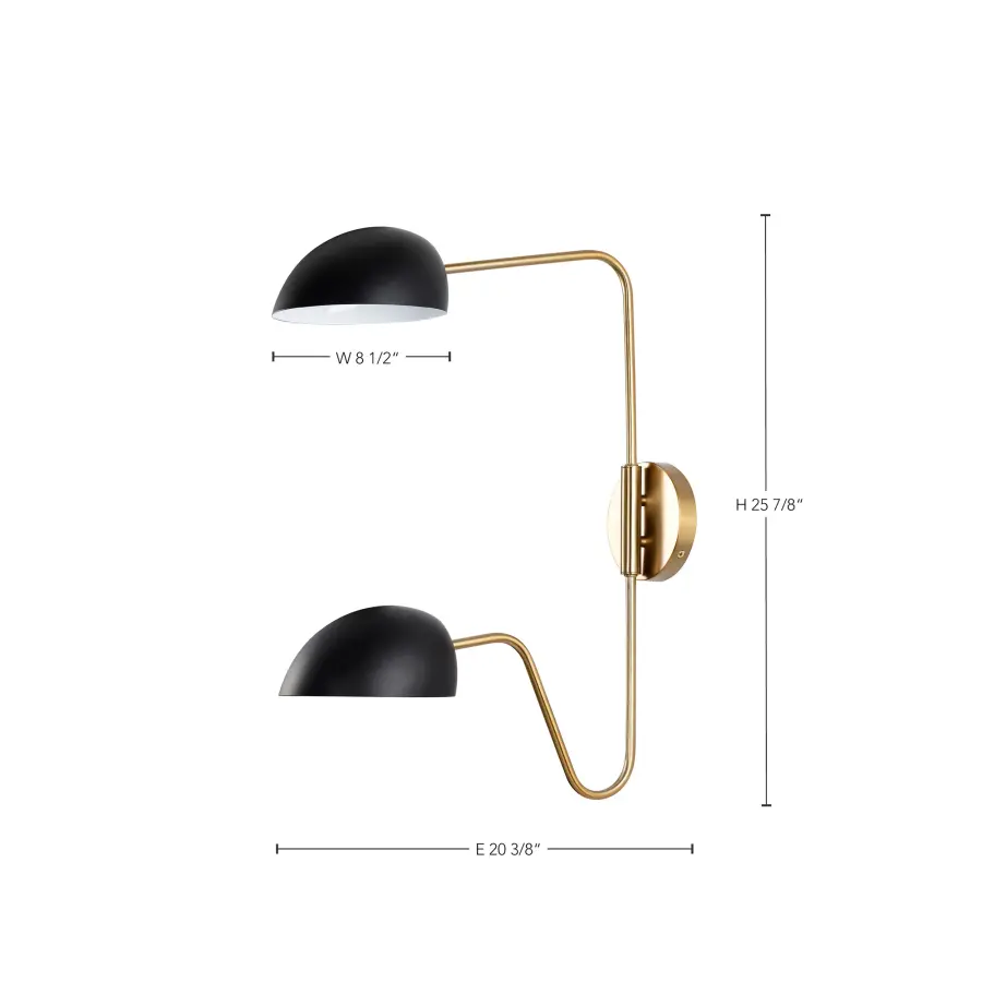Trilby 2-Light Adjustable Wall Sconce in Matte Black with Burnished Brass - Image 14
