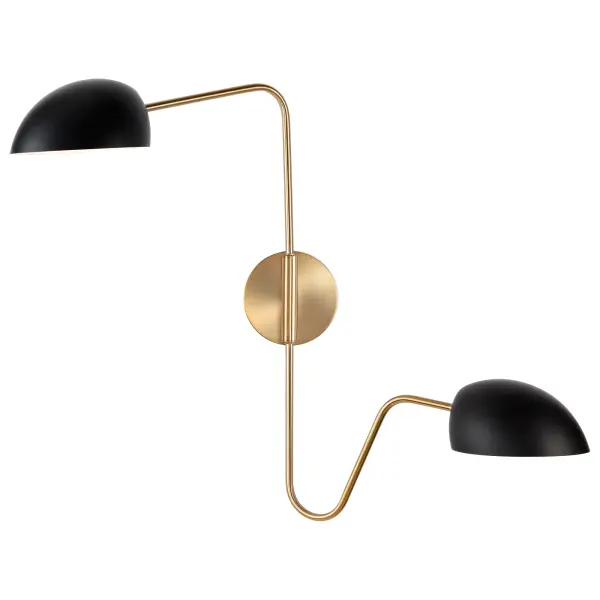 Trilby 2-Light Adjustable Wall Sconce in Matte Black with Burnished Brass - Image 3