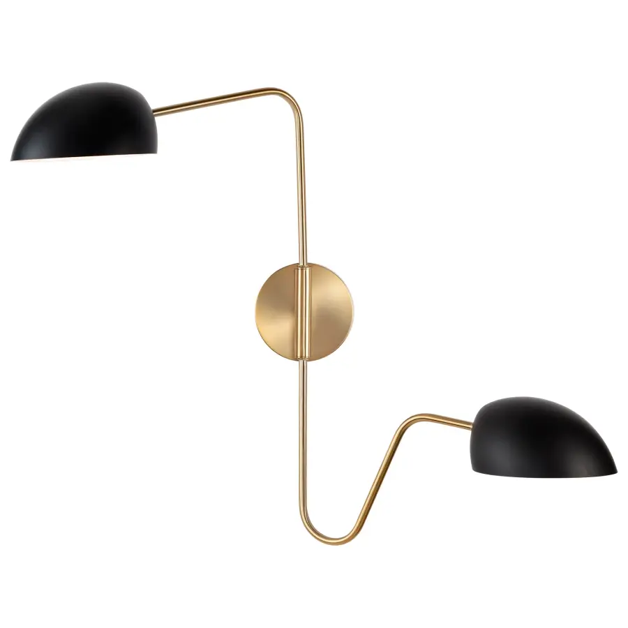 Trilby 2-Light Adjustable Wall Sconce in Matte Black with Burnished Brass - Image 3