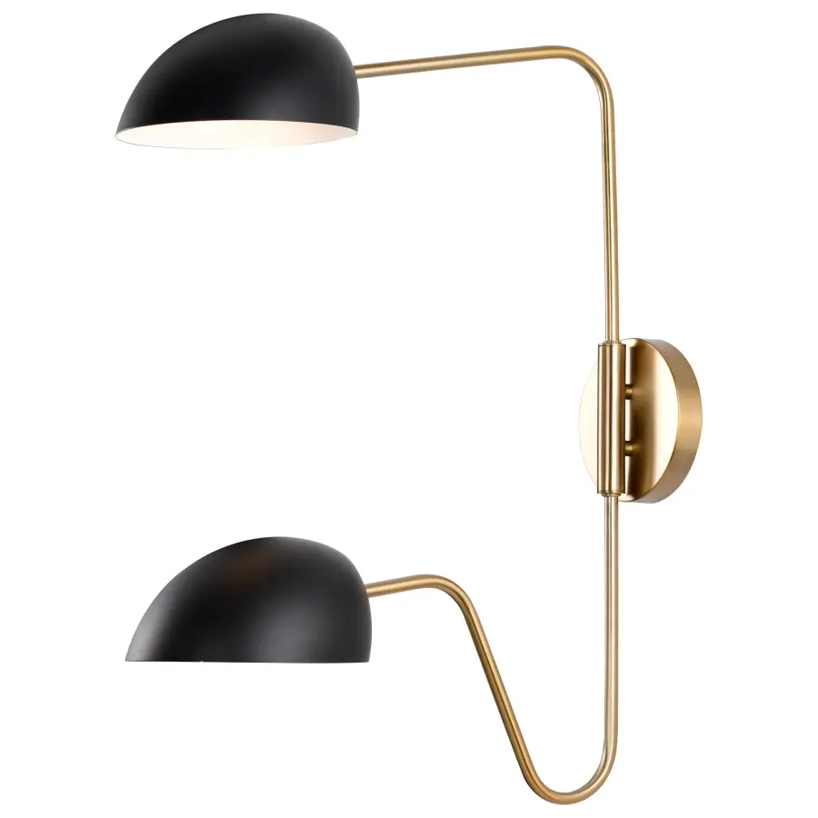 Trilby 2-Light Adjustable Wall Sconce in Matte Black with Burnished Brass - Image 4