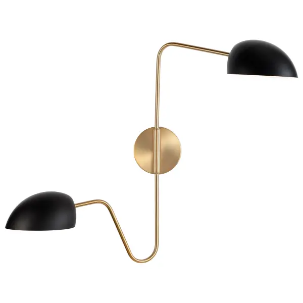 Trilby 2-Light Adjustable Wall Sconce in Matte Black with Burnished Brass - Image 5