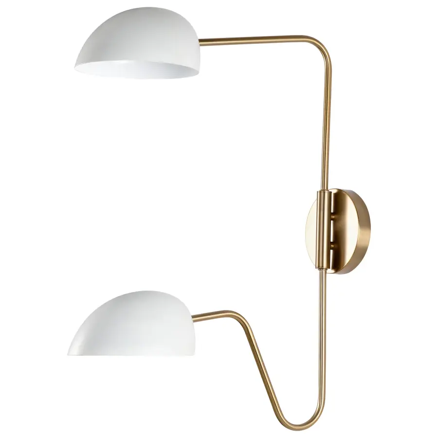 Trilby 2-Light Adjustable Wall Sconce in Matte White with Burnished Brass - Image 1