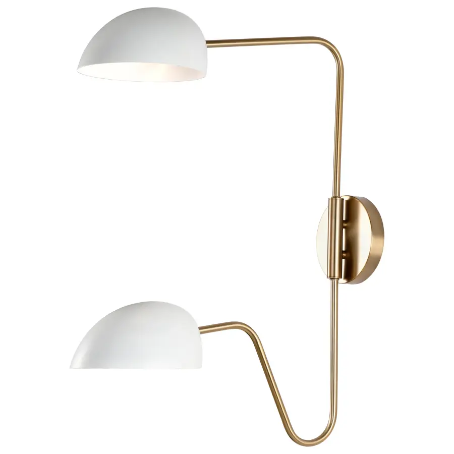 Trilby 2-Light Adjustable Wall Sconce in Matte White with Burnished Brass - Image 2
