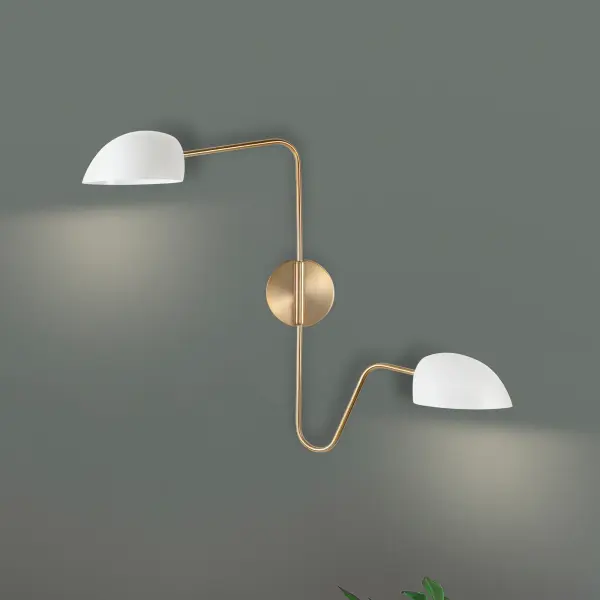 Trilby 2-Light Adjustable Wall Sconce in Matte White with Burnished Brass - Image 13
