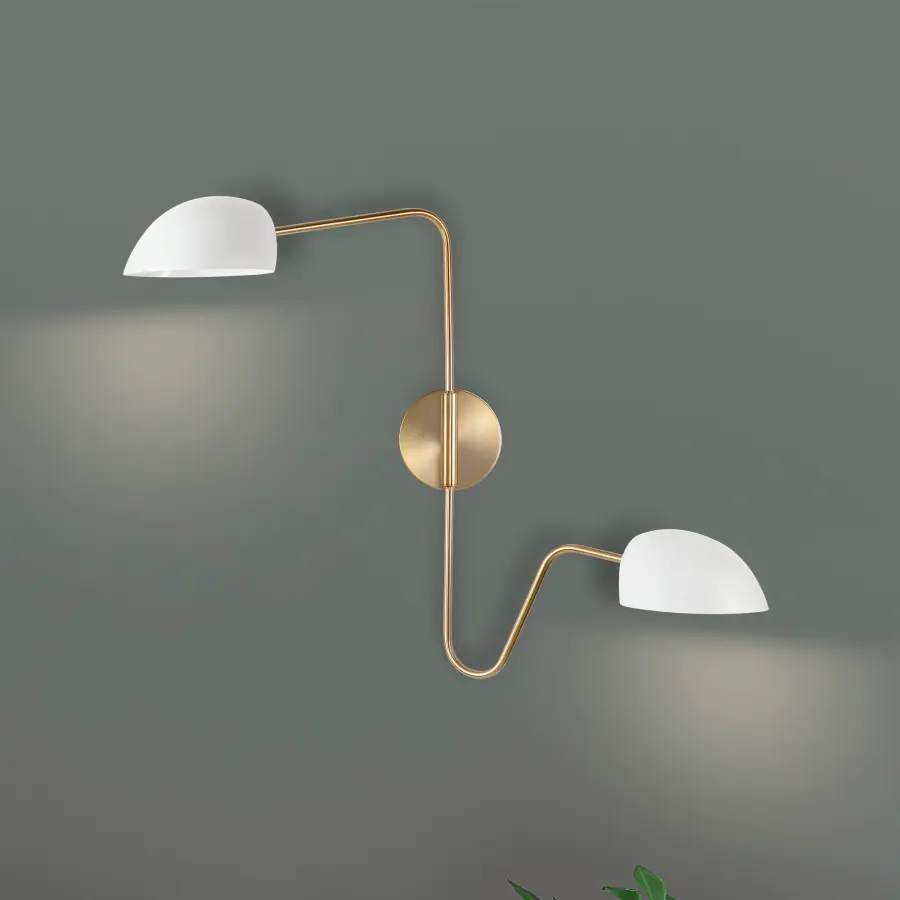 Trilby 2-Light Adjustable Wall Sconce in Matte White with Burnished Brass - Image 13