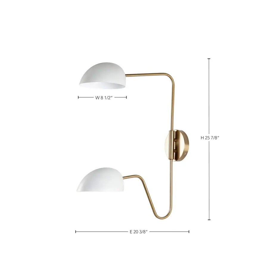 Trilby 2-Light Adjustable Wall Sconce in Matte White with Burnished Brass - Image 14