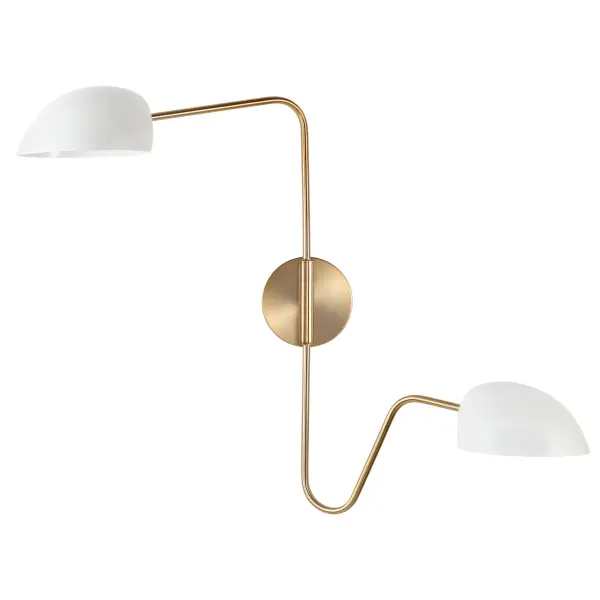 Trilby 2-Light Adjustable Wall Sconce in Matte White with Burnished Brass - Image 4