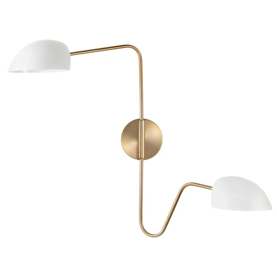 Trilby 2-Light Adjustable Wall Sconce in Matte White with Burnished Brass - Image 4