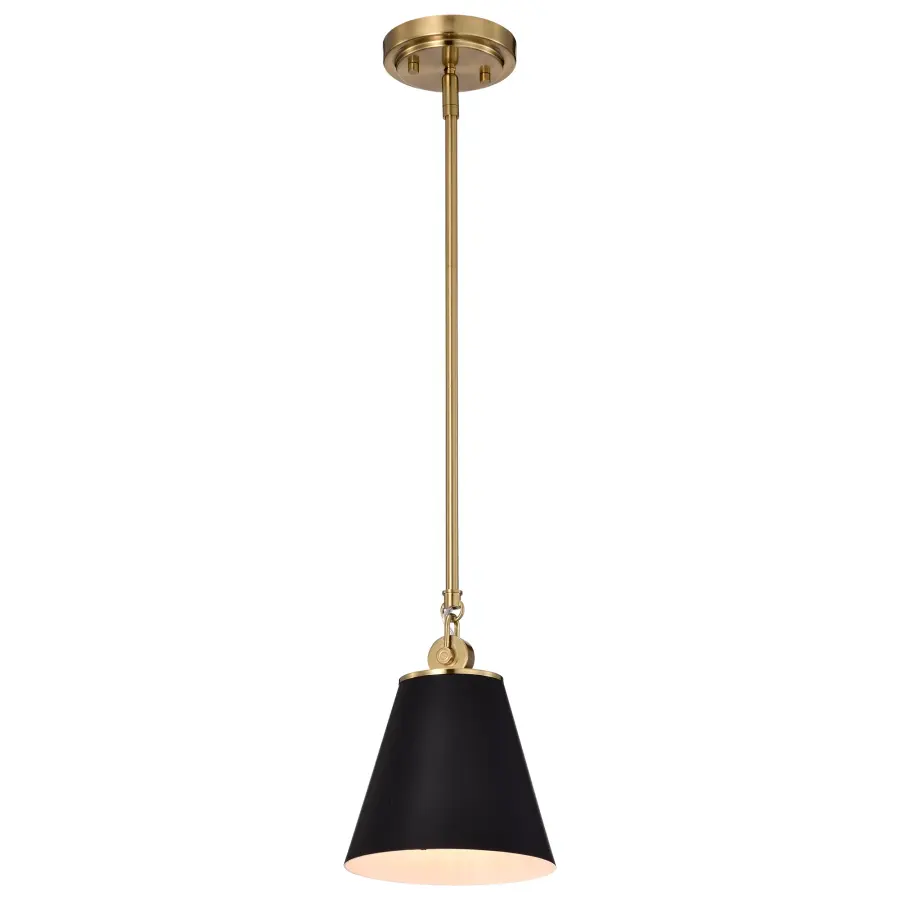Dover Small Pendant Light in Black with Vintage Brass - Image 2