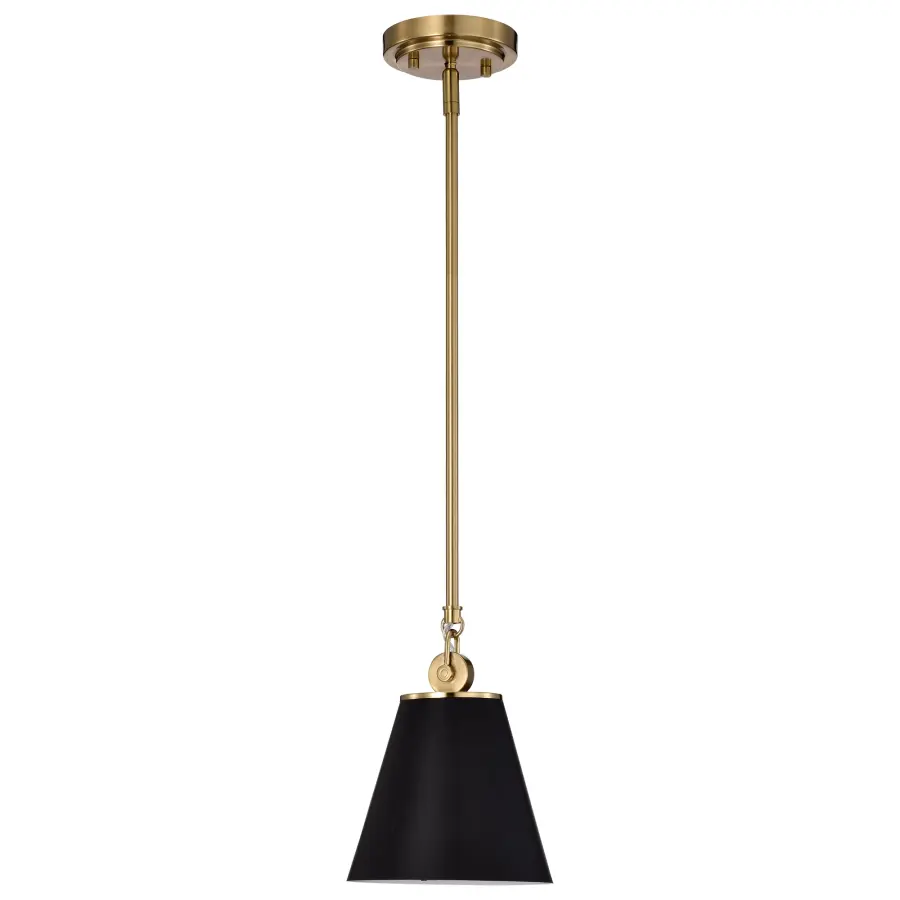 Dover Small Pendant Light in Black with Vintage Brass - Image 3