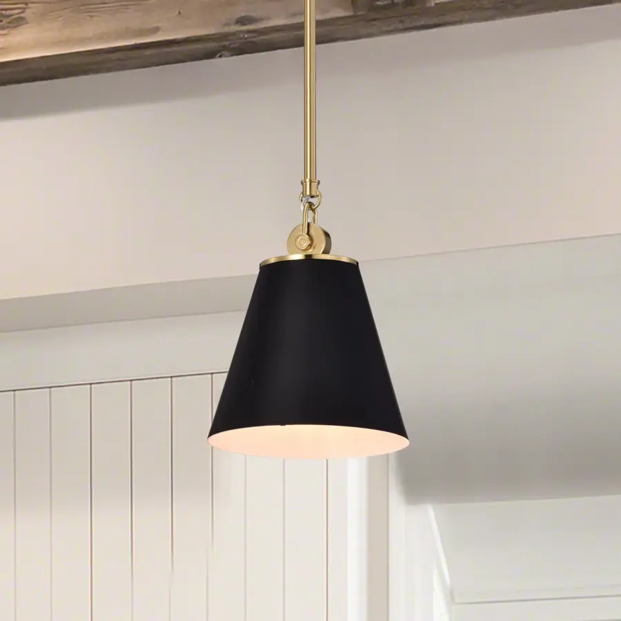 Dover Small Pendant Light in Black with Vintage Brass - Image 6