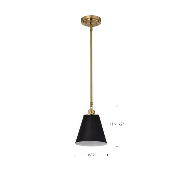 Dover Small Pendant Light in Black with Vintage Brass - Image 7