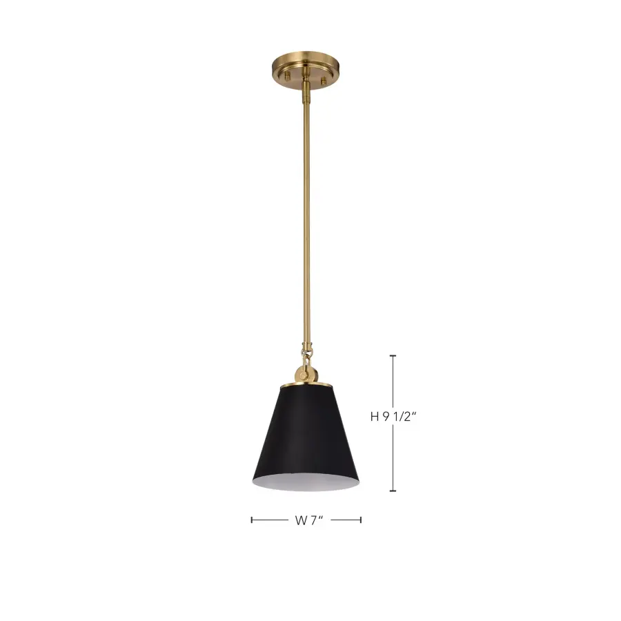 Dover Small Pendant Light in Black with Vintage Brass - Image 7