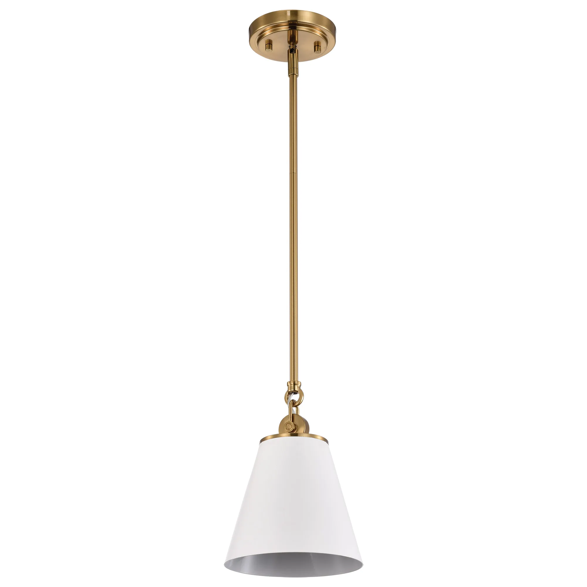 Dover Small Pendant Light in White with Vintage Brass