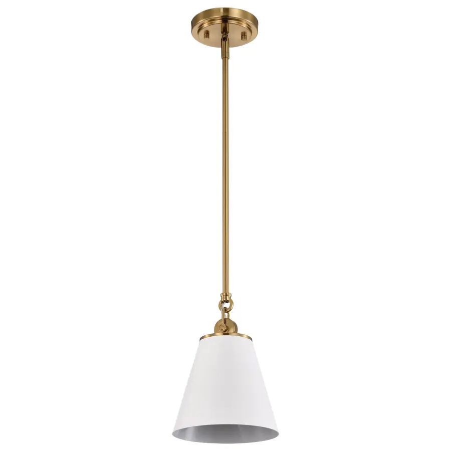 Dover Small Pendant Light in White with Vintage Brass - Image 1