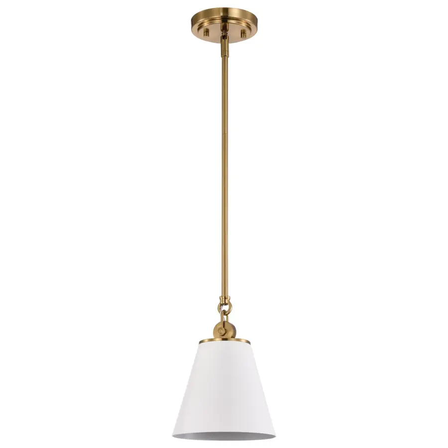 Dover Small Pendant Light in White with Vintage Brass - Image 3