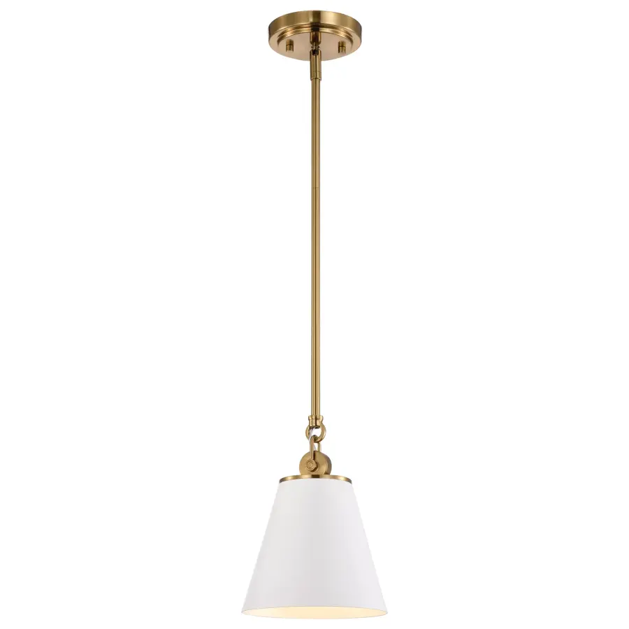 Dover Small Pendant Light in White with Vintage Brass - Image 4