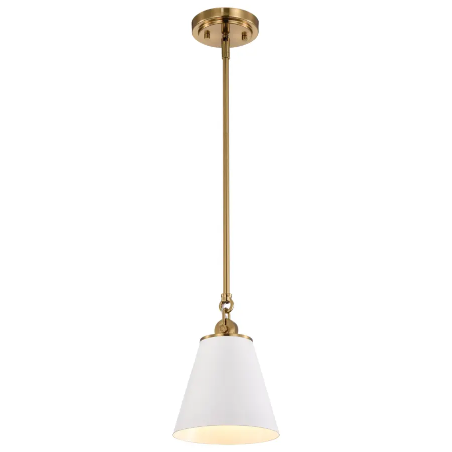 Dover Small Pendant Light in White with Vintage Brass - Image 5