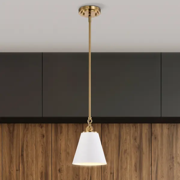 Dover Small Pendant Light in White with Vintage Brass - Image 7