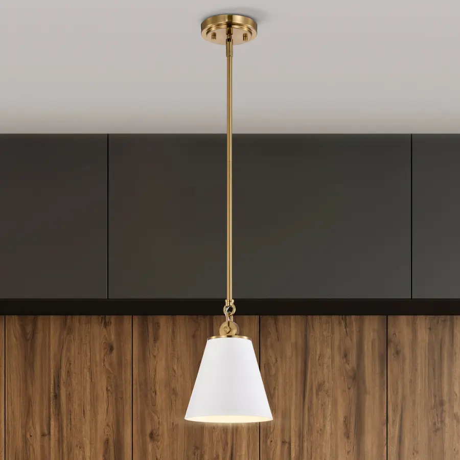 Dover Small Pendant Light in White with Vintage Brass - Image 7