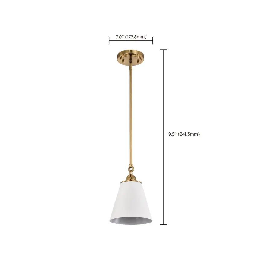 Dover Small Pendant Light in White with Vintage Brass - Image 8
