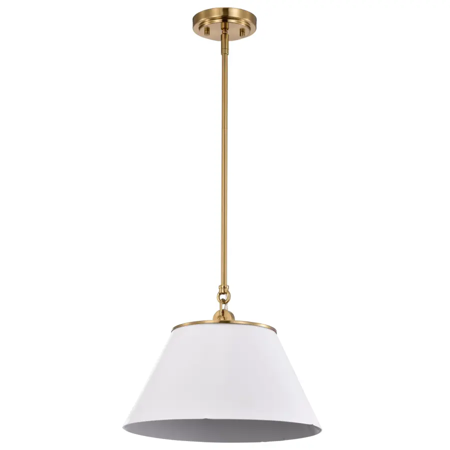 Dover Medium Pendant Light in White with Vintage Brass - Image 1
