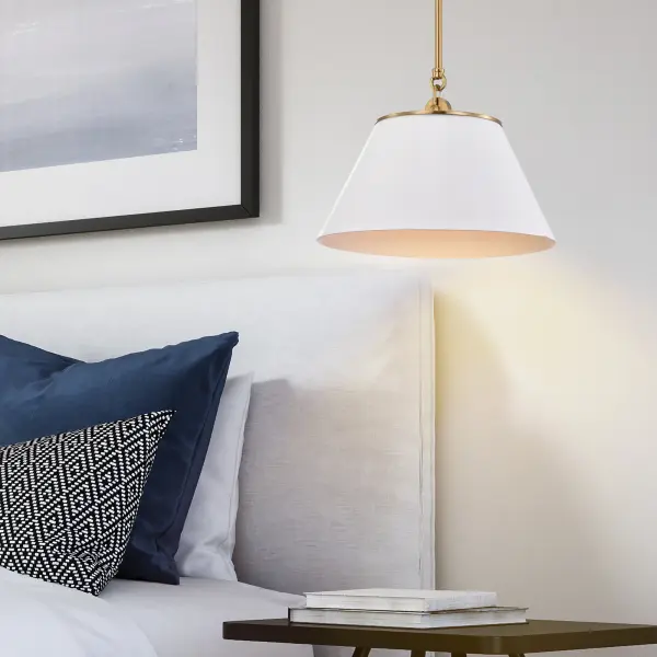 Dover Medium Pendant Light in White with Vintage Brass - Image 6