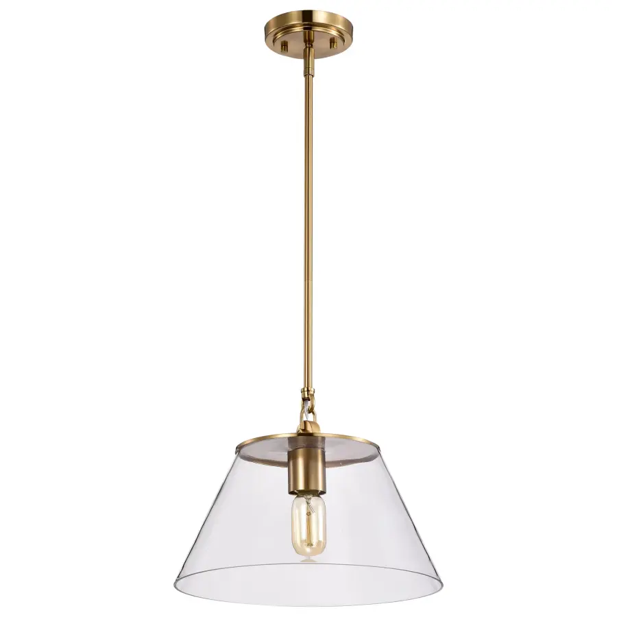 Dover Medium Pendant Light in Vintage Brass with Clear Glass - Image 1