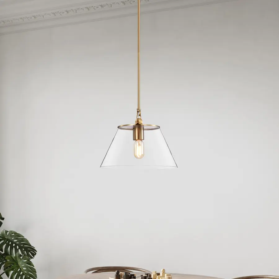 Dover Medium Pendant Light in Vintage Brass with Clear Glass - Image 8