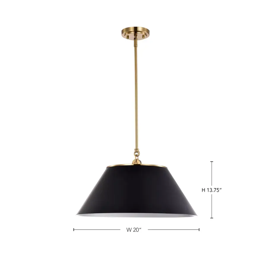 Dover Large Pendant - 3 Light Black with Vintage Brass - Image 8