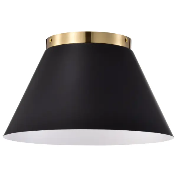 The Dover flush mount combines understated elegance with practical functionality. Its black shade with white interior lining maximizes light reflection, while vintage brass trim adds warmth and character to any space. - alternate view