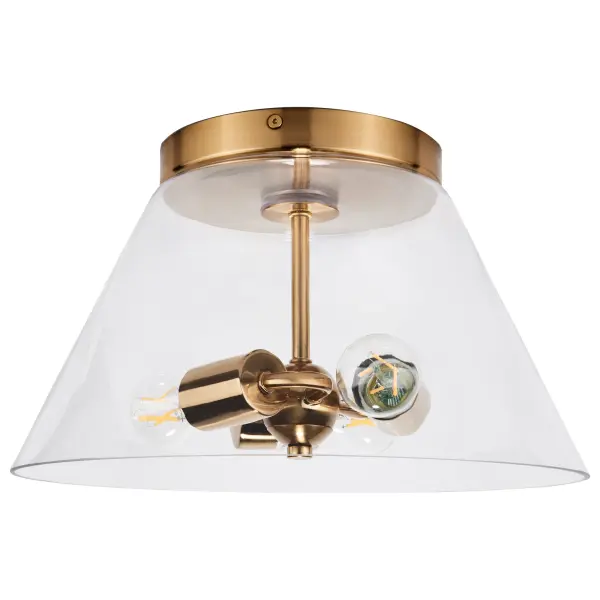 The Dover flush mount combines vintage brass detailing with clear glass for a graceful, unassuming design. Perfect for adding light to hallways, kitchens, and entryways without overwhelming the space.