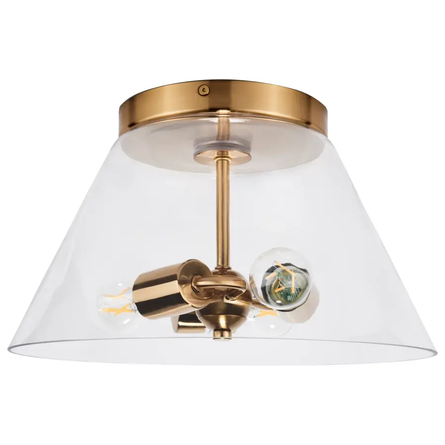 Dover 3-Light Small Flush Mount in Vintage Brass with Clear Glass - Image 1