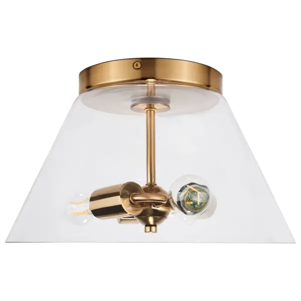 The Dover flush mount combines vintage brass detailing with clear glass for a graceful, unassuming design. Perfect for adding light to hallways, kitchens, and entryways without overwhelming the space. - alternate view