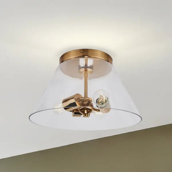 Dover 3-Light Small Flush Mount in Vintage Brass with Clear Glass - Image 18