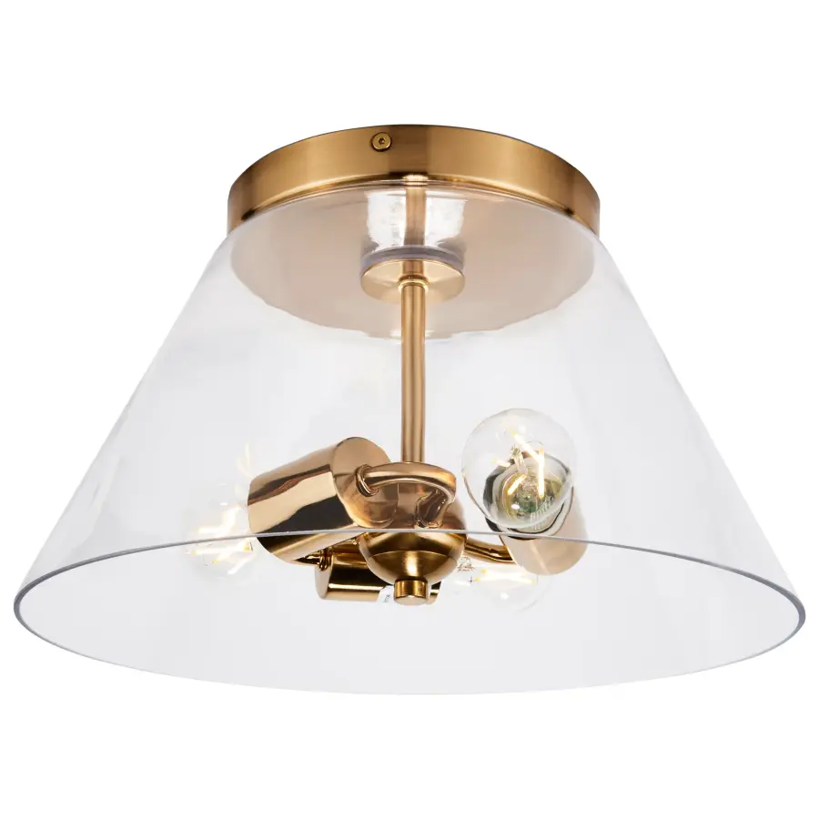 Dover 3-Light Small Flush Mount in Vintage Brass with Clear Glass - Image 6