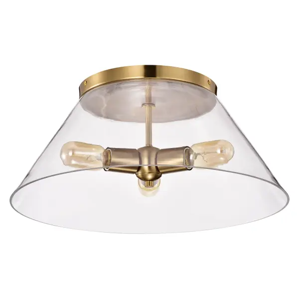 The Dover flush mount combines vintage brass detailing with clear glass for a graceful, unassuming look. Perfect for eat-in kitchens, hallways, or entryways where you need reliable overhead lighting without sacrificing style.