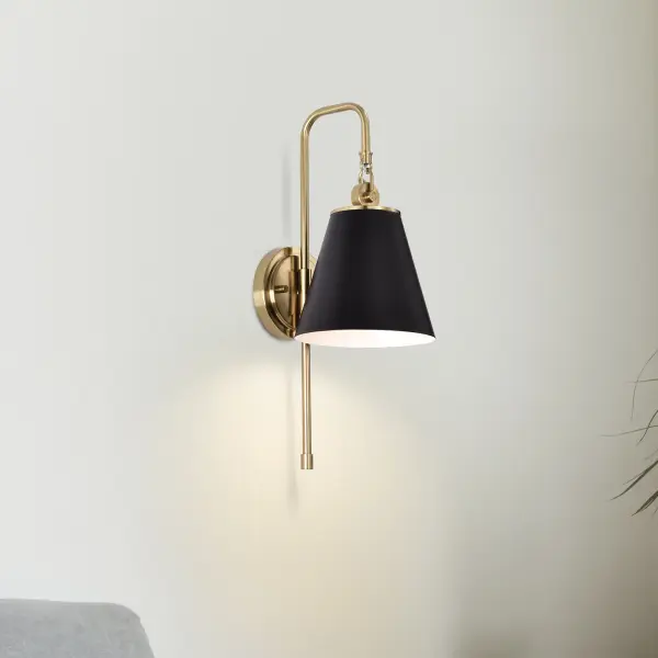 Dover 1-Light Wall Sconce in Black with Vintage Brass - Image 7