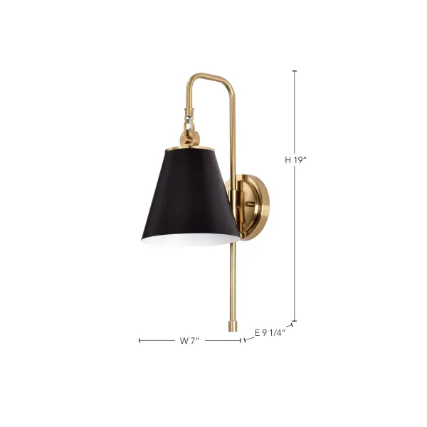 Dover 1-Light Wall Sconce in Black with Vintage Brass - Image 8