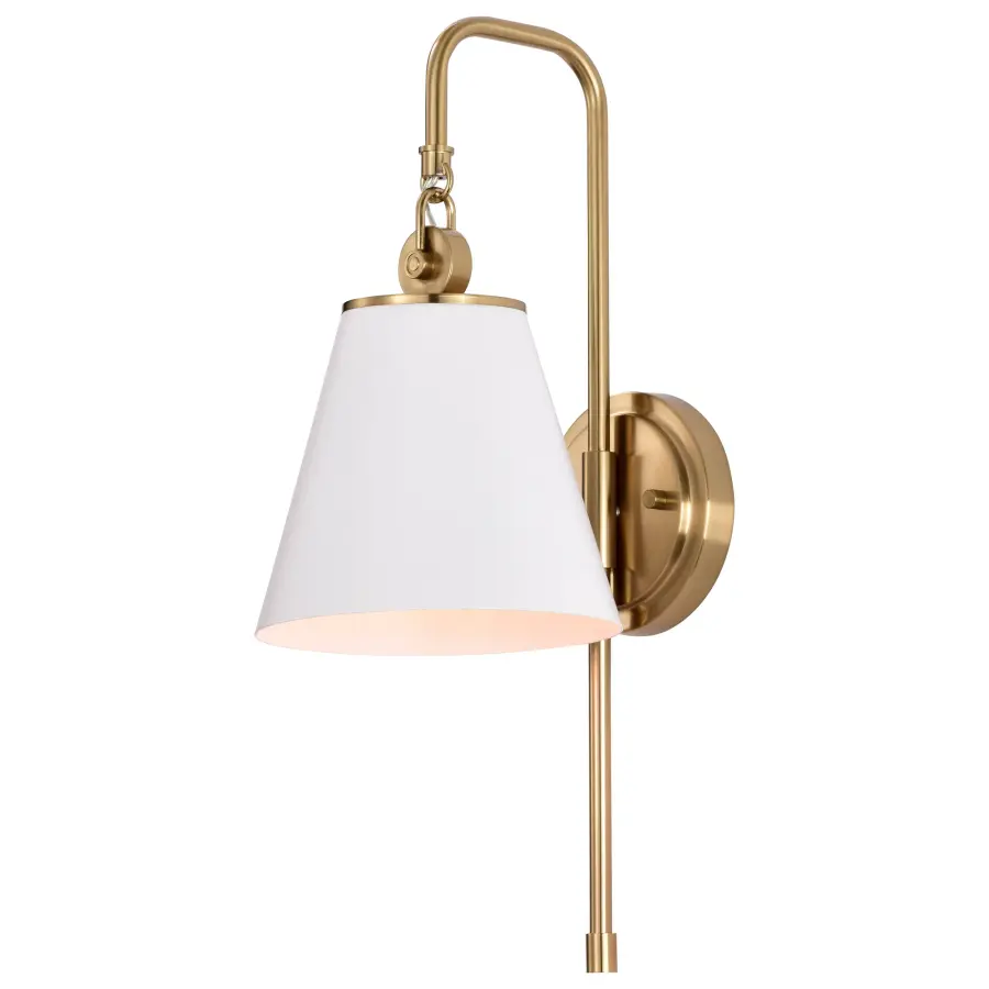 Dover 1-Light Wall Sconce in White with Vintage Brass - Image 2
