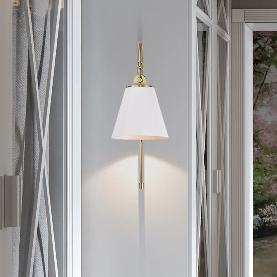 Dover 1-Light Wall Sconce in White with Vintage Brass - Image 7