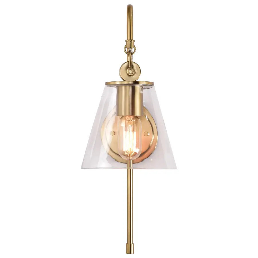 Dover 1-Light Wall Sconce in Vintage Brass with Clear Glass - Image 2