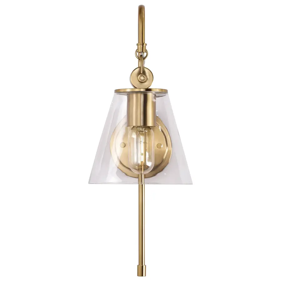 Dover 1-Light Wall Sconce in Vintage Brass with Clear Glass - Image 3