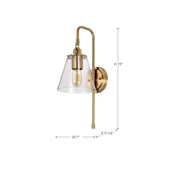 Dover 1-Light Wall Sconce in Vintage Brass with Clear Glass - Image 8