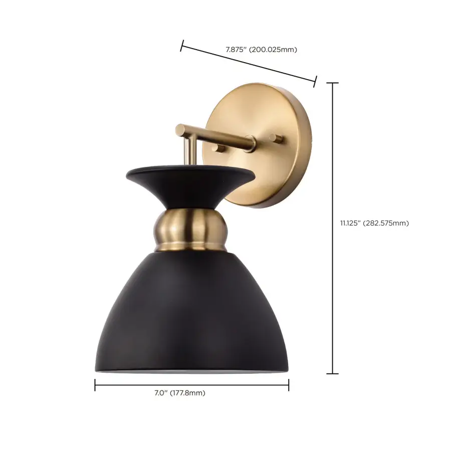 Perkins 1-Light Wall Sconce in Matte Black with Burnished Brass - Image 7