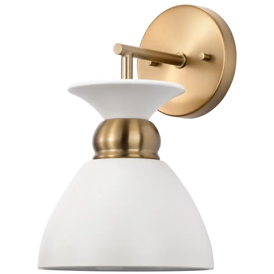 Perkins 1-Light Wall Sconce in Matte White with Burnished Brass - Image 1