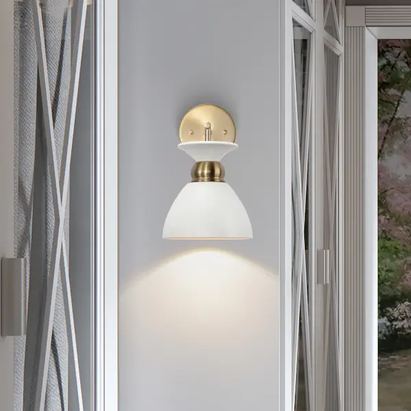 Perkins 1-Light Wall Sconce in Matte White with Burnished Brass - Image 6