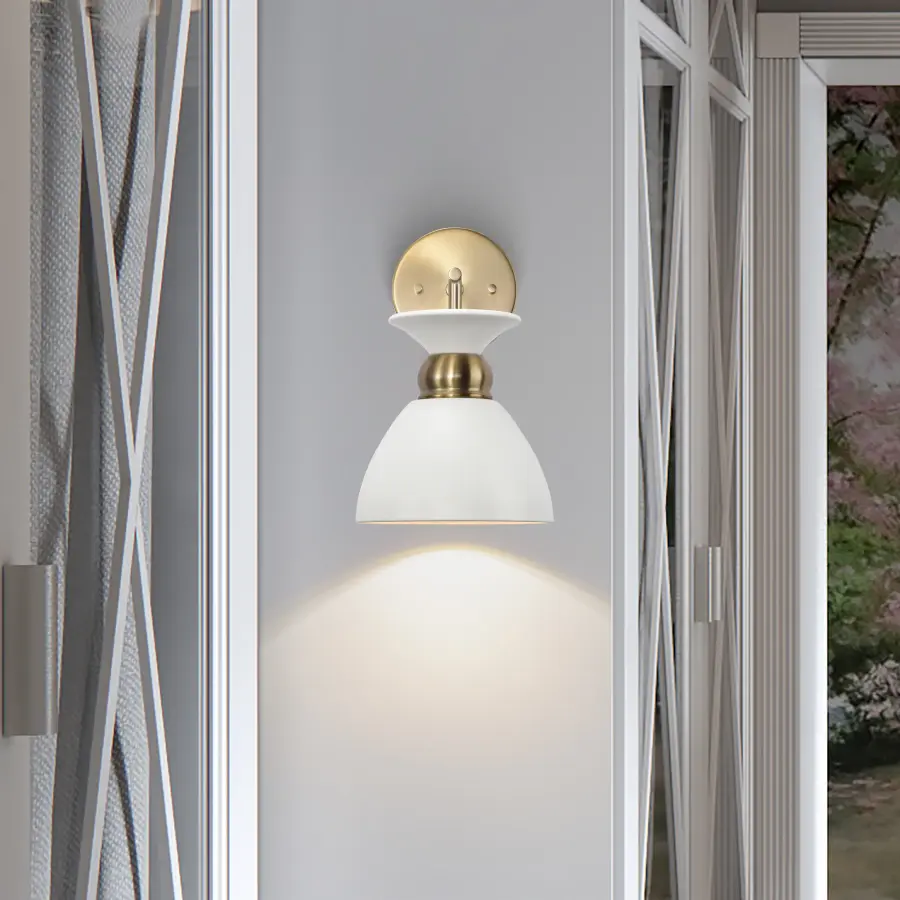 Perkins 1-Light Wall Sconce in Matte White with Burnished Brass - Image 6